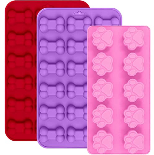 Kiwochy 3teglie forno biscotti cani stampo forno silicone Tappetino forno silicone biscotti dolcetti per cani fatti casa stampo per praline resistente calore privo BPA Forma: 2 ossa cane 1 zampa cane