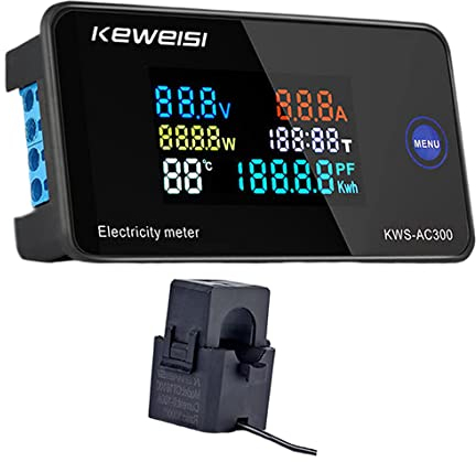 WANGCL Compteurs d'énergie numériques LCD AC300-100A Moniteur d'énergie Compteur Intelligent Voltmètre Multifonction Ampèremètre - avec transformateurs de Type Ouvert