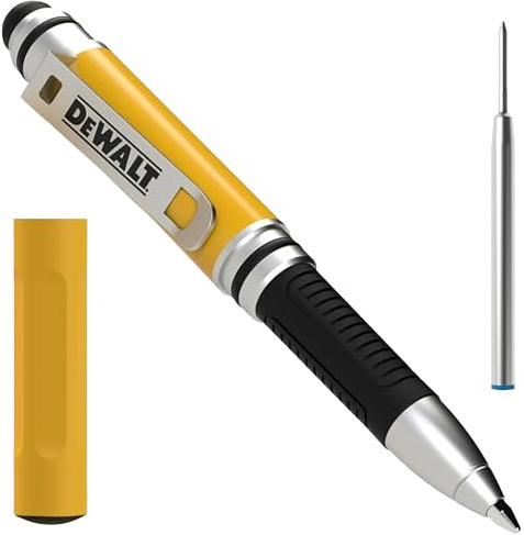DEWALT Heavy Duty 3-in-1 Mini Stylus Pocket Pen, Tablet Pens for iPad, EDC Touch Screen Pens, Ballpoint w/Touchscreen Tip, Keypad Tip, Compatible iPhone Stylus Pen, Extra Ink Cartridge, Gifts for Dad