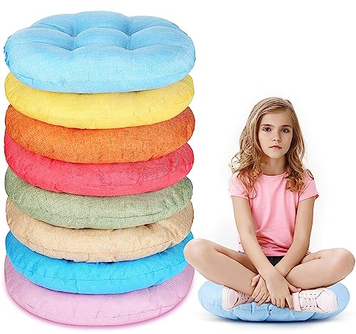 Fumete 8 Pcs 16 Inch Round Floor Cushions for Kids and Toddlers, Flexible Seating Classroom Furniture Floor Pillow for Home, Daycare, Preschool, Yoga and Meditation (Simple)