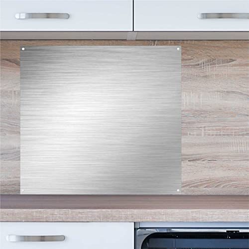 INDIGOS UG Küchenrückwand Platte für Fliesenspiegel - Edelstahllook - 80x65 cm - Spritzschutz Aluverbundplatte hitzebeständig - Rückwand Küche modern abwischbar - Herd & Ofen - Wandverkleidung