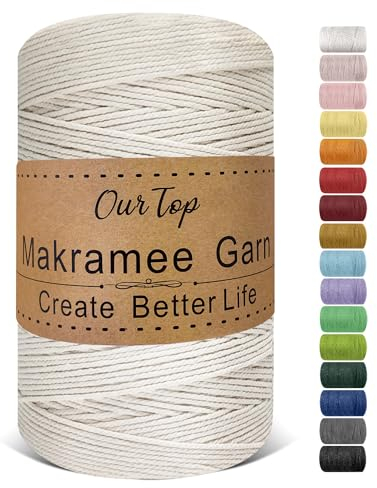 OurTop Premium Makramee Garn Natur, 2mm x 500m Macrame Cord Makramee Schnur Makramee Kordel, Garn für DIY Handwerk, Weben Dekoration, Hängepflanze Pflanze Aufhänger