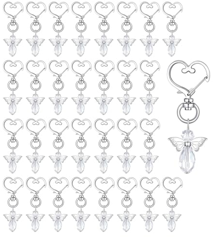 JZK 30 x Engel Schlüsselanhänger Kristall Fee Schlüssel Charms für Taufe, Baby Shower, Heilige Kommunion, Hochzeit, Engel Geschenke, Beerdigung, Gefälligkeiten, Erinnerung