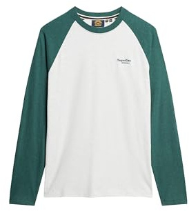 Superdry Essential Baseball LS Top T9-Pull pour Homme Taille M, Gris/Vert (Glacier Grey Marl/Buck Green Marl), XL