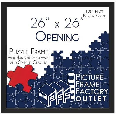 PFFO 26x26 Puzzle Frame, 1.25 Minimalist Matte Black Style, Clear Plexiglass, Strong Backing, Wall Hanging Hardware Included – Display for Puzzles, Art, Posters, or Pictures
