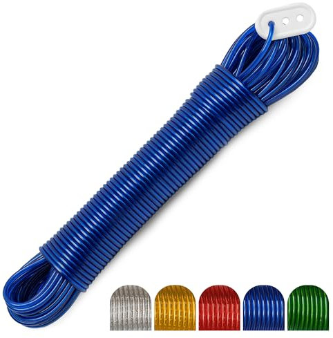 Steel Washing Line Rope with PVC Covering | 30m/100ft Clothes Lines for Outside | 200kg Pulling Force Strong Clothes Line Cord/Wire | Rot & Mould Resistant Heavy Duty Washing Lines Outdoor