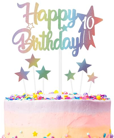 Rainbow Birthday Cake Decoration, Number 10 Rainbow Cake Topper, Any Holiday and Party Cake Color Decoration, Birthday Celebration Decoration for Boys and Girls