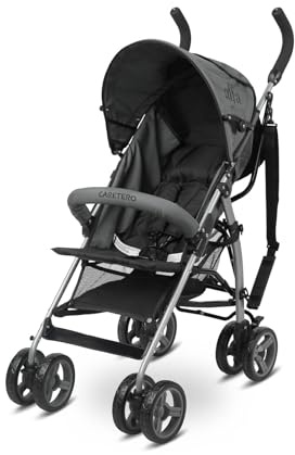 IKS2 Caretero ALFA - Kinderwagen, Buggy - ab 6 Monaten bis 15 kg - Verstellbare Rückenlehne - Mit Sicherheitsgurt, Verdeck, Korb - Reisebuggy 5,3 kg leicht - Buggy Klein Zusammenklappbar - Grau