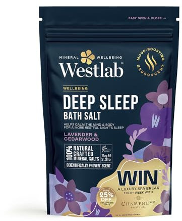 Westlab Magnesium Deep Sleep Bath Salts 1kg - Help Calm Mind & Body. 100% Natural Organic Lavender & Cedarwood.