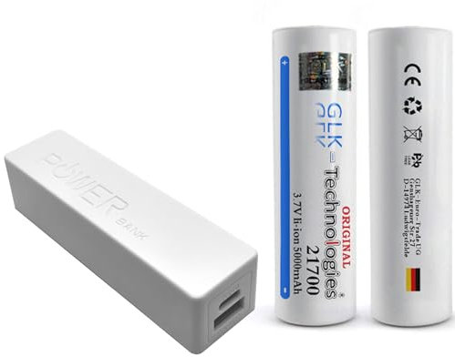 GLK-Technologies® 2X Powerbank G2PB21700 Externer Akku Flat Top Flachpol-Akku Taschenlampe Scheinwerfer 5000 mAh 3,7V 2025 BJ