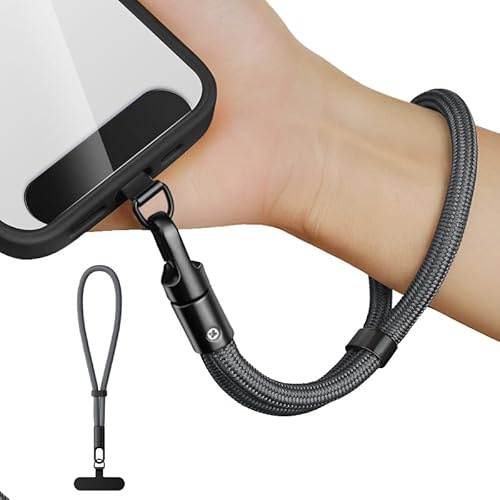 newplenty Cadena Corta Universal para Teléfono Móvil, Ajustable, Correa de Mano, Correa para Teléfono Móvil, Muñeca, Antipérdida con Parche Ultrafino, Gris Oscuro