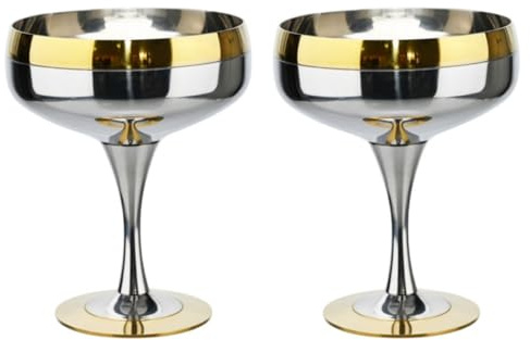 HOTENEAIRE Vasos de Martini de acero inoxidable con borde dorado, copas de cóctel, copa de vino, cuenco de helado, cuenco de postre, tazas de pudín de metal, soporte de postre para ensalada, cocina,