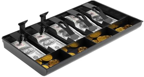 YOFAPA Cash Tray Cash Register Drawer Insert Tray, 5 Bill & 4 Coin Compartments, Durable ABS Money Storage Case, Spring Clip Money Organizer for Banks Supermarkets Stores