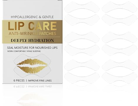 6-Pieces Anti Wrinkle Lip Patches - Collagen Hydrogel Lip Mask for Fine Lines & Lip Wrinkles, Deep Hydration & Plumping - Overnight Anti-Ageing Lip Care Patches for Smoother Lips - Anti-Ageing