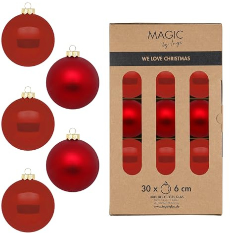 Weihnachtskugeln Glas 6cm 30 Stück - matt & glänzend - Christbaumkugeln Weihnachtsbaumkugeln für Weihnachten - Christbaumschmuck & Weihnachtsbaumschmuck - Classic Chianti