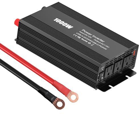 AWELTEC 1000W Power Inverter for Vehicles,DC 12V to AC 110V Charger with USB-A Fast 24W&Type-C PD24W and Battery Inverters Cables,Converters for Home,Camping