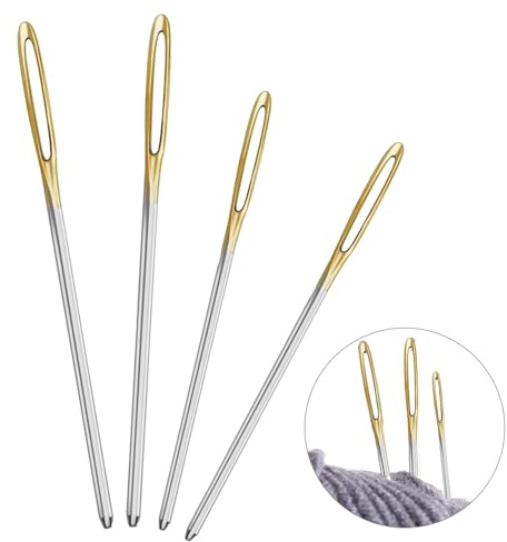 4 Pieces Blunt Steel Large-Eye Needles, Hand Knitter with Bodkin and Darning Needles for Yarn Knitting, Tapestry and DIY Crafting