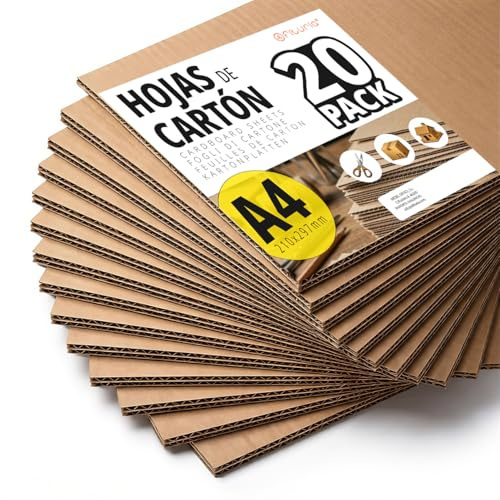 Hojas de Cartón, Planchas de Cartón para Manualidades y Proyectos de Arquitectura, Embalaje y Protección de Envíos, 1-2mm de Grosor, Tamaño A4 (210 x 297 mm) Pack 20 - Ofituria (A4, 20 unidades)