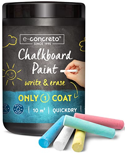 e-concreto One Coat Blackboard Paint Black + Chalk (1000ml) | Water-based and Non-toxic | Black Chalkboard Paint