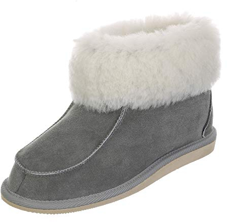 Hollert Damen & Herren Lammfell Hausschuhe ZUGSPITZE GRAU 100% Merino Schaffell für Wohlgefühl - warm, atmungsaktiv Schuhgröße EUR 42