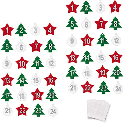BHGT 2 Conjuntos Números 1-24 Calendario Adviento Pegatinas Adhesivos de Fieltro Navidad Adornos Navideños Manualidades Decoración Ornamentos