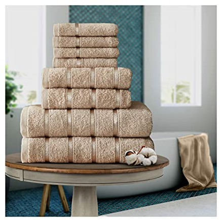 FAIRWAYUK 8-Piece Towels Bale Set for Bathroom, Ultra Soft Premium Quality Water Absorbent Towel Gift Sets, 100% Egyptian Cotton, 4x Face 2x Hand 2x Bath Towels, Natural