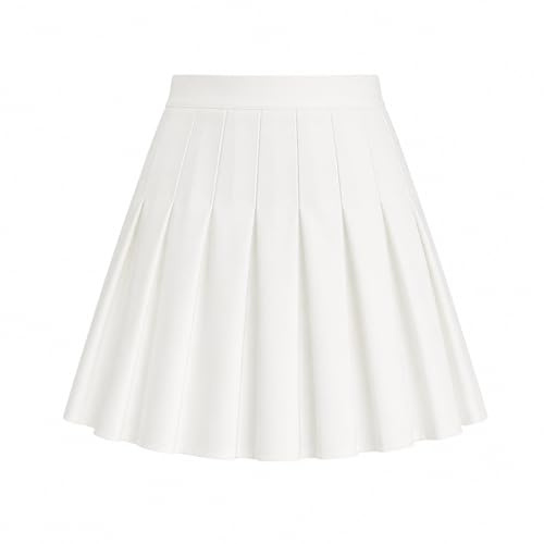 scicent School Skirts Short High Waist Pleated Tennis Plain Knee Length Midi Skater for Women Girls White L UK 6 8