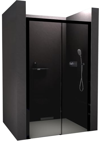 BERNSTEIN Nischendusche mit Schiebetür Soft-Close 160x195cm DX906 Flexible Montage Grauglas Echtglas-Dusche mit NANO Duschwand, Profilfarbe in Schwarz