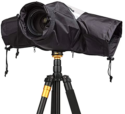 HIUOUIH Protector Antilluvia para Cámaras Funda Lluvia Cubierta de Lluvia la Impermeable Cubiertas Fotografía para Mayoría de Las Cámaras Réflex Dentro Los 22 cm Longitud del Objetivo, Negro