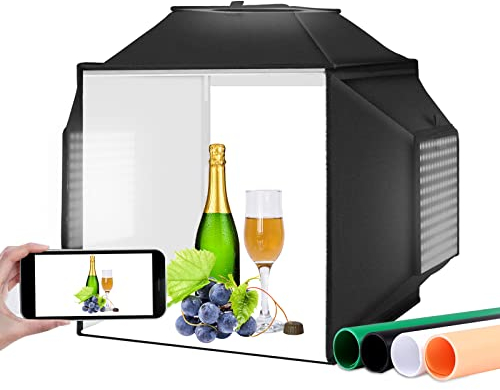 Caja de luz de estudio portátil mejorada, kit de carpa de disparo profesional de atenuación PULUZ 16 x16 con 480 lámparas LED, 4 lienzos de fondo para fotografía de productos