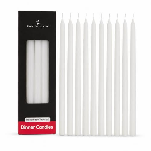 Taper Candles Long Burning, Pack of 10 White Dinner Candles, 25cm Tall Unscented Candle Sticks, Up to 7 Hour Burn Time, Cotton Wick, Indoor Table Candles for Candlesticks, Weddings & Decor