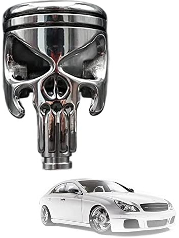 Pommeau de levier de vitesse en métal inoxydable en forme de crâne fabriqué à partir de piston de moto, tête de mort sculptée, poignée compatible avec la plupart des véhicules manuels automatiques (A)