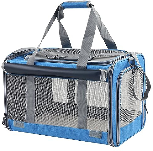Adkyop Large Cat Carriers Dog Soft Sided Carriers Cat Soft Sided Carriers Airline Approved Kitten Carrier Reptile Carrier Squirrel Carrier Guinea Pig Carrier(Large_Blue)