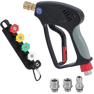 AIM Tools Hochdruckreiniger Pistole Kurze Lanze 4000 PSI 3/8 Schnellanschluss, M22 14 mm/15 mm Anschlüssen, 5 Düsenspitzen mit Halter, Reinigungsset für Auto-Jet-Waschmaschinen