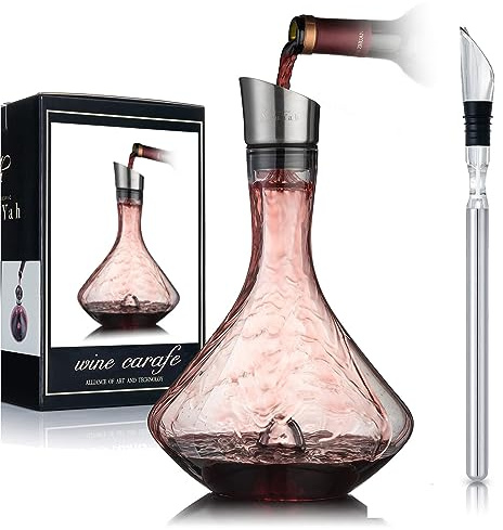 YouYah Wine Decanter Set with Wine Chiller Stick 3-in-1 Stainless Steel Wine Bottle Cooler Stick, Red Wine Carafe, Wine Gift