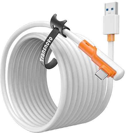 TRANSNOVO Link Kabel 5M/16FT kompatibel mit Oculus/Meta Quest 3/Quest 2/Pro/Pico 4. Langes VR Kabelzubehör für PC/Steam VR-Spiele, USB 3.2 A zu Typ-C Hochgeschwindigkeits-Datenübertragungskabel, Weiß