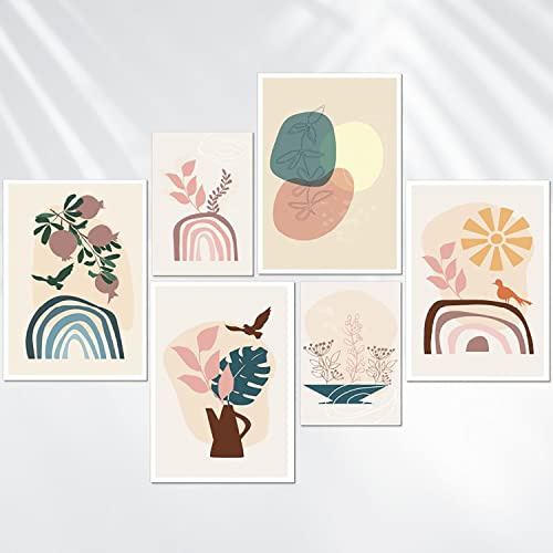 AREDE Set de 6 Cuadros Decoración Pared Modernos Figuras minimalistas | 4 x A3 (30 x 42cm) + 2 x A4 (21 x 30cm) | Listo para Colgar Láminas Decorativas Salón y Dormitorios | Sin marcos