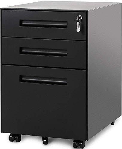 BTM 3 Drawer Steel Metal Filing Cabinet with Embedded Handle and Lock (Black)