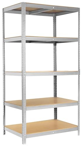 Ribelli Schwerlastregal, 180 x 90 x 60 cm (HxBxT), bis 875 kg belastbar, 5 Verstellbare Ablagen, Kellerregal, Lagerregal, Steckregal, Regal Metall, Silber,501700
