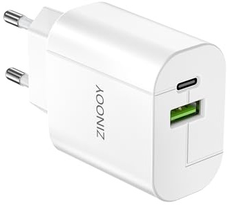 Zinooy 20W USB C-laddare, USB C-strömadapter 2 portar, plug snabbladdare, laddare kompatibel med iPhone 15/14/13/12/11
