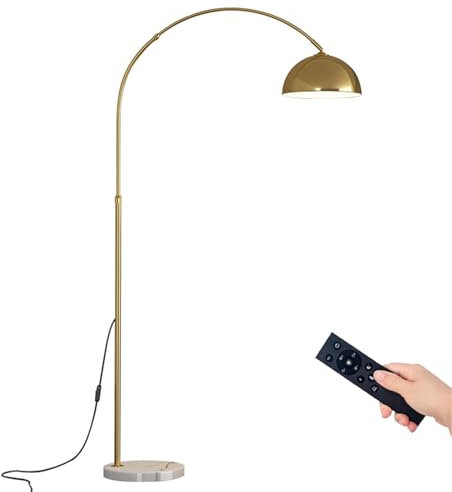 Gold Floor Lamps for Living Room- Arc Floor Lamps, 360° Adjustable Metal Shade, Remote Control Dimmable Floor Lamp, Over Couch Mid Century Modern Brass Floor Lamp for Bedroom, Office