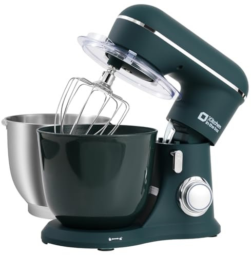Kitchen in the box Impastatrice Planetaria，2 Ciotole 4,5 L+5 L Impastatrice Professionale, 10 Velocità con Uncino Impastatore, Mescolatore, Frusta Sbattitric, 1300W (Verde Scuro)