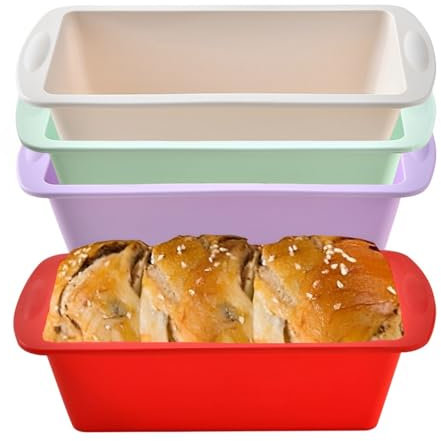 Tcnzdy 4 Stück Silikon Backform, Kastenform Kuchen, Backform Mini Rechteckig, 19.2 x 9.5 x 5.5cm Heißluftfritteuse Backform Kuchenform Tortenform Toastbrot Backform, Kleine Kuchenform
