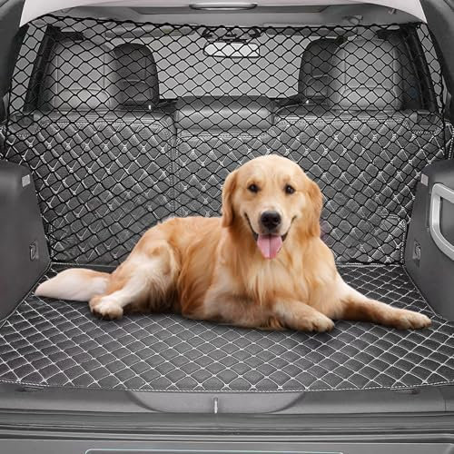 Schutzgitter Auto Barriere Trennnetz: Hundegitter Auto Hundeschutzgitter aus Polypropylen mit 4 Haken, Elastizität Hundegitter für den Kofferraum Doppelschicht Trenngitter Kofferraum Hund 120x70cm