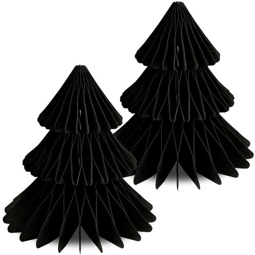 Frau WunderVoll® Papierbaum matt schwarz Magnetverschluss 2er Set Ø19cm H20cm / Tannenbaum Weihnachtsbaum Weihnachten Dekoration Tischdeko Weihnachtsdeko Weihnachtsdekoration Fenster-Deko