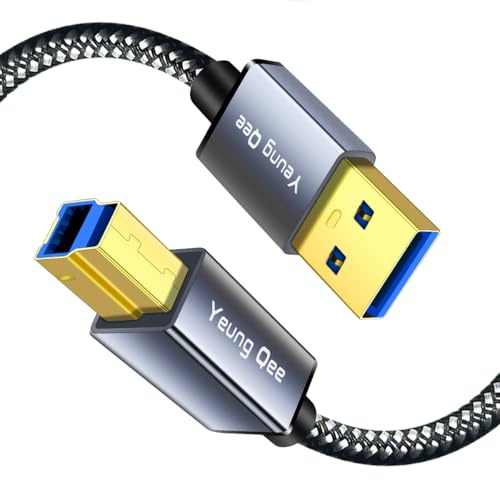 Yeung Qee USB 3.0 A to USB B Cable 1 ft,Nylon Braided USB 3.0 Cable Type A Male to B Male Printer Cable Compatible with Docking Station, External Hard Drivers, Scanner and More (1ft)