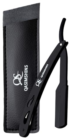 QASIMSHINS Straight Cut Throat Razor, Matte Black for Moustache & Beard Shaving, Light Weight Single Blade, Razor