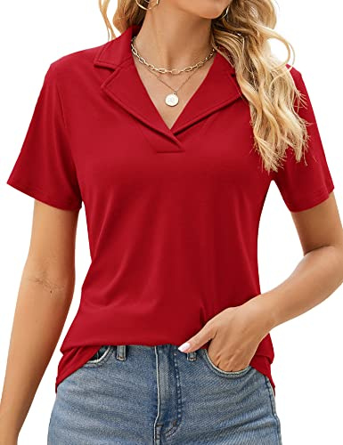 Rapbin Polo clásico para mujer, cuello en V, manga corta, camiseta para verano, negocios, casual, ajustado, golf, túnica blusa 2025