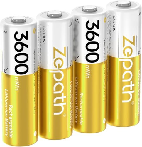 Zepath 4 x Pilas AA Recargables, Pila AA Litio 3600mWh de Alta Capacidad, Pilas Recargables 2000 Tech, Baja Autodescarga 1.5V Portátil Bateria Recargable para Ratón,Gamepad, Cámara