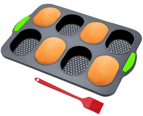 Xpieoyrm Stampo per pane in silicone, Mini Baguette Teglia da Forno, 8 Griglie Baguette Teglia da Forno con Pennello, Stampo per Pane Francese, facile da rilasciare per cuocere la casa colazione